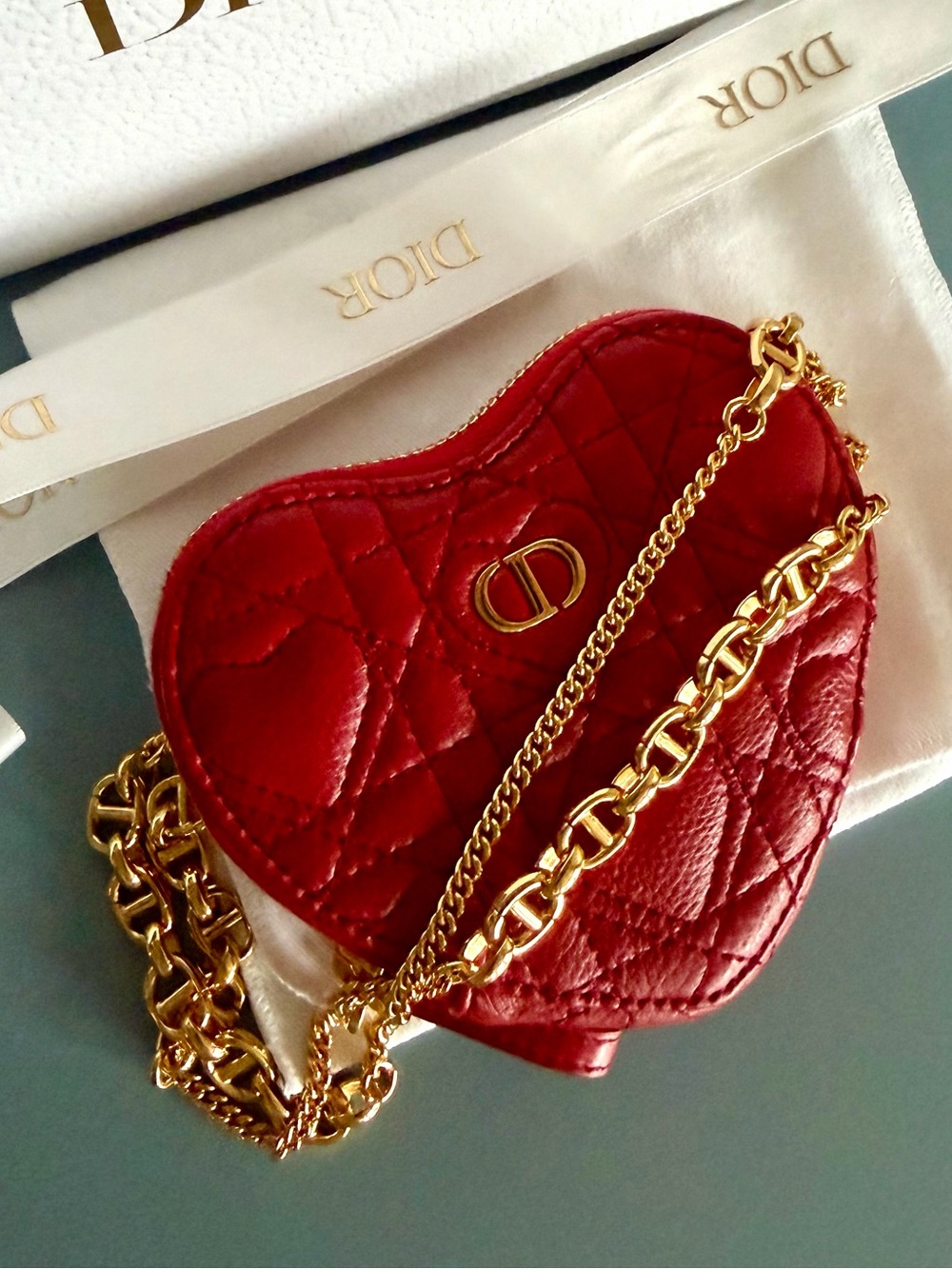 DIOR Caro Heart Pouch with Chain